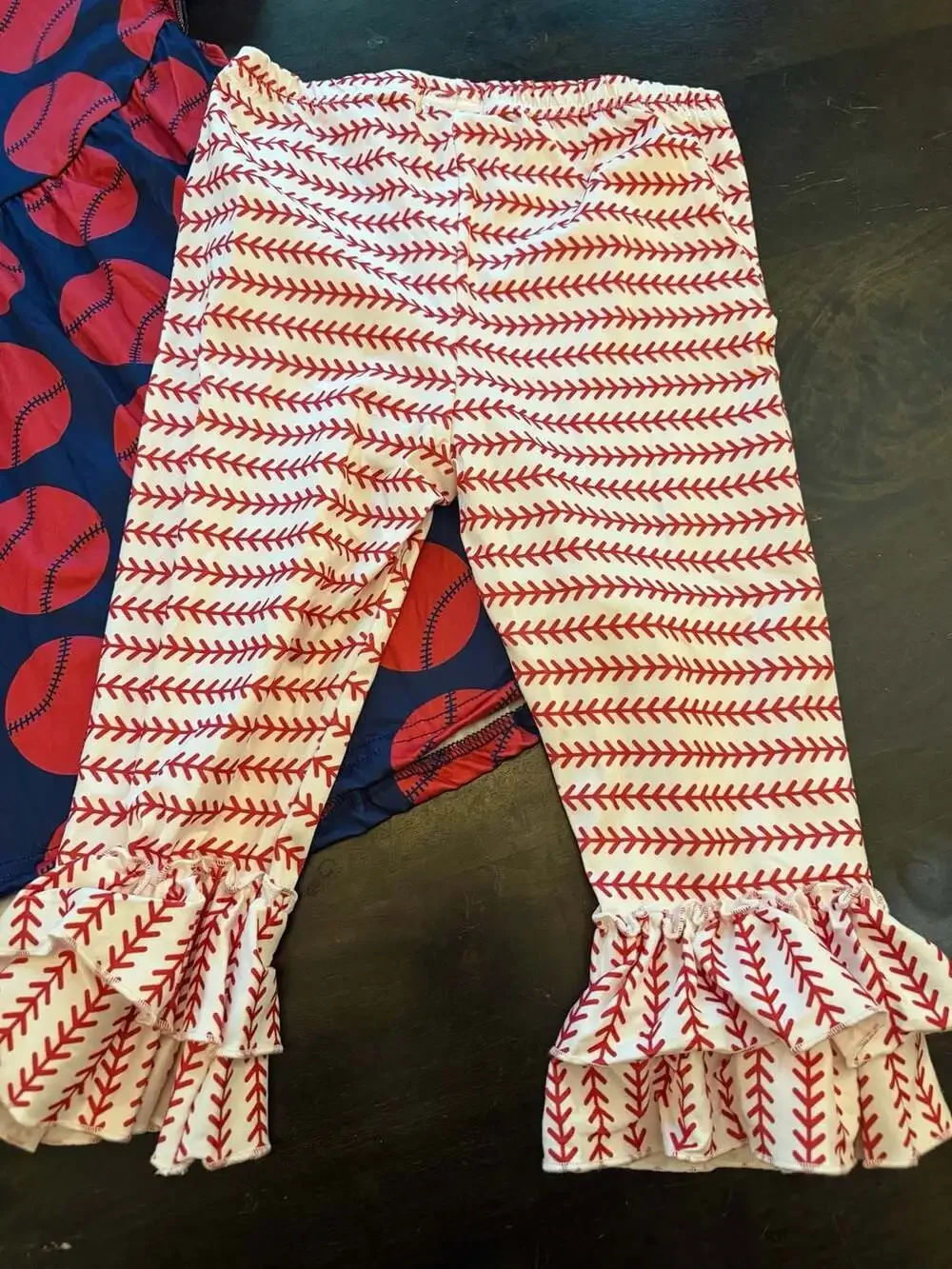 Pete + Lucy Baseball Girls Sleeve Dress & Ruffle Legging Size 7/8